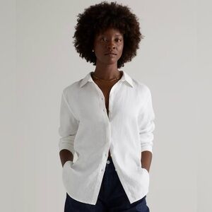 Quince White 100% European Linen Long Sleeve Button Down